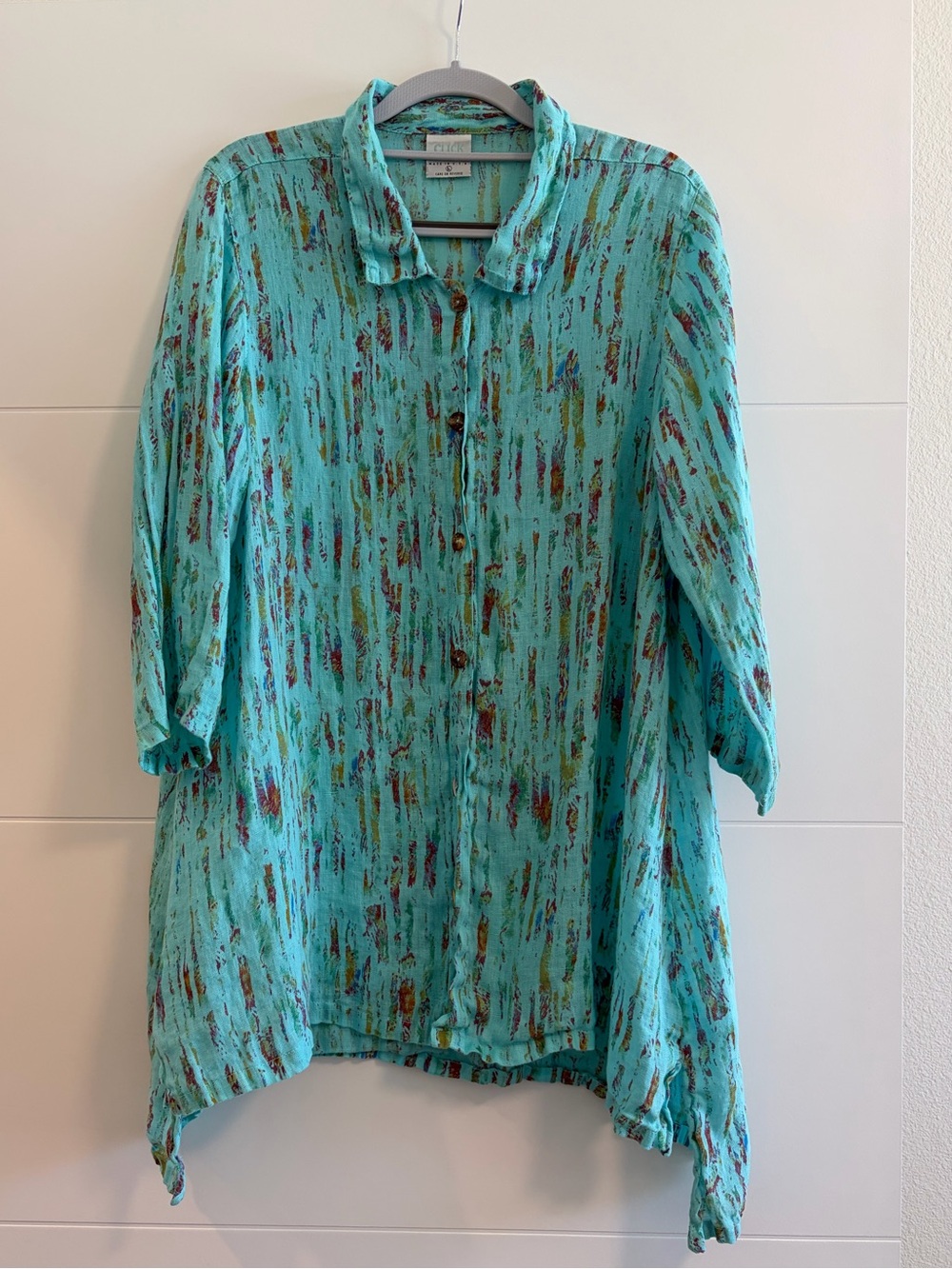 Women’s Lightweight Linen Button Tunic Art to Wear Lagenlook Sz L Asymmetrical